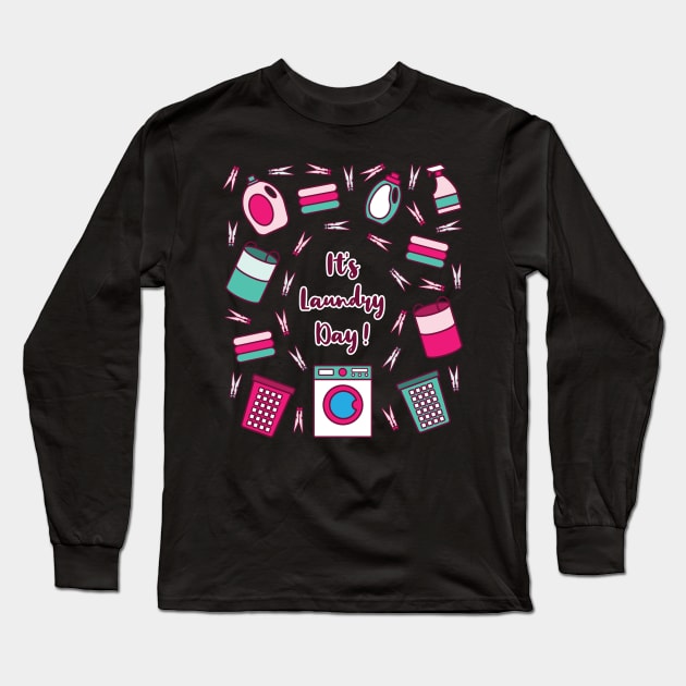 It's Laundry Day | Green Pink | Black Long Sleeve T-Shirt by Wintre2